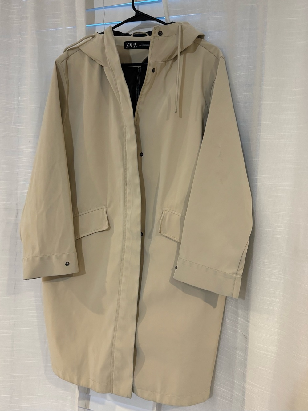 Large Zara Beige Hooded Rain Coat